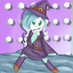 Size: 2000x2000 | Tagged: safe, artist:wrath-marionphauna, imported from derpibooru, oc, oc only, oc:bubble gum, pony, amino, clothes, hat, high res, little witch academia, looking at you, solo, uniform, wand, witch hat