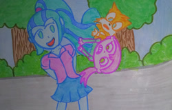 Size: 1280x819 | Tagged: safe, artist:dex stewart, imported from derpibooru, sonata dusk, human, equestria girls, rainbow rocks, hair vore, jinmay, sonic the hedgehog (series), super robot monkey team hyperforce go!, tail, traditional art, vore