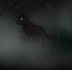 Size: 3016x2970 | Tagged: safe, artist:inisealga, imported from derpibooru, cattail, oc, oc only, kelpie, pony, fog, grass, high res, monster, river, swamp