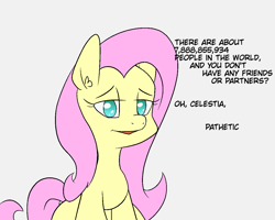 Size: 1249x1000 | Tagged: safe, artist:happy harvey, imported from derpibooru, fluttershy, pegasus, pony, colored pupils, dialogue, drawn on phone, flutterbitch, insult, lidded eyes, looking at you, mocking, phone drawing, smiling, talking to viewer