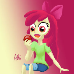 Size: 1750x1750 | Tagged: safe, artist:kelseyleah, imported from derpibooru, apple bloom, equestria girls, apple, food, solo