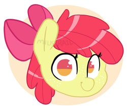Size: 886x777 | Tagged: safe, artist:milktrail, imported from derpibooru, apple bloom, earth pony, pony, bust, female, filly, head only, portrait, solo