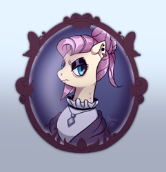 Size: 1906x1976 | Tagged: safe, artist:immunefox, imported from derpibooru, fluttershy, pegasus, pony, vampire, fake it 'til you make it, angry, angst, bite mark, bust, clothes, digital art, ear piercing, eyeshadow, fanart, fluttergoth, goth, makeup, piercing, portrait, solo