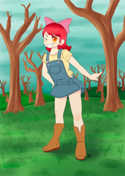 Size: 2480x3507 | Tagged: safe, artist:artyfour, imported from derpibooru, apple bloom, human, high res, humanized, one eye closed, solo, tree, wink