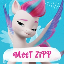 Size: 2000x2000 | Tagged: safe, imported from derpibooru, zipp storm, pegasus, pony, abstract background, amazon.com, female, g5, high res, mare, official, solo, text