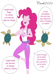 Size: 1280x1738 | Tagged: safe, artist:crock2121, imported from derpibooru, pinkie pie, turtle, equestria girls, clothes, female, simple background, sleeveless, spanish, white background