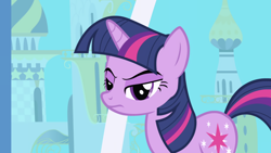 Size: 1920x1080 | Tagged: safe, imported from derpibooru, screencap, twilight sparkle, pony, unicorn, friendship is magic, season 1, female, frown, lidded eyes, looking at you, mare, sees you, singular, solo, twilight is not amused, twilight sparkle is not amused, twilight's canterlot home, unamused, unicorn twilight, window