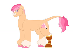Size: 1280x854 | Tagged: safe, artist:itstechtock, imported from derpibooru, oc, oc only, oc:silk chiffon, earth pony, pony, amputee, bust, male, offspring, parent:blue bobbin, parent:orange sherbet, portrait, prosthetic leg, prosthetic limb, prosthetics, simple background, solo, stallion, white background