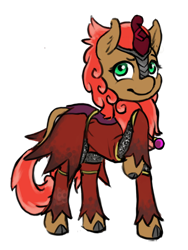 Size: 600x800 | Tagged: safe, artist:multiverseequine, derpibooru exclusive, imported from derpibooru, oc, oc only, oc:karma, kirin, pony, armor, chainmail, clothes, curved horn, daybreak island, dreamworks face, female, full body, horn, kirin oc, leonine tail, mare, raised hoof, robe, simple background, solo, standing, transparent background