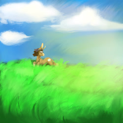 Size: 2048x2048 | Tagged: safe, artist:penrosa, imported from derpibooru, oc, oc only, oc:wandering mind, donkey, pony, cloud, female, glasses, grass, high res, looking back, lying down, outdoors, prone, solo