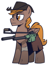 Size: 1000x1300 | Tagged: safe, artist:php104, artist:topaythebills, imported from derpibooru, oc, oc only, oc:calamity, pegasus, pony, fallout equestria, battle saddle, hat, orange eyes, pegasus oc, simple background, transparent background, weapon, wings