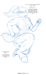 Size: 1250x2000 | Tagged: safe, artist:runningtoaster, imported from derpibooru, oc, oc only, anthro, earth pony, unguligrade anthro, earth pony oc, female, human to anthro, lineart, monochrome, muscles, muscular female, running, solo, talking
