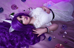 Size: 1080x708 | Tagged: safe, artist:aster-hime, imported from derpibooru, rarity, human, clothes, cosplay, costume, diamonds, irl, irl human, lying down, on back, photo