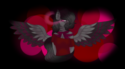 Size: 3053x1683 | Tagged: safe, artist:aonairfaol, imported from derpibooru, oc, oc only, anthro, pegasus, abstract background, bust, clothes, female, pegasus oc, solo, sombra eyes, spread wings, wings