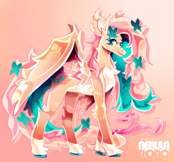 Size: 2278x2123 | Tagged: safe, artist:nebularobo, imported from twibooru, fluttershy, butterfly, insect, pegasus, pony, alternate design, female, image, mare, needs more jpeg, redesign, solo, watermark