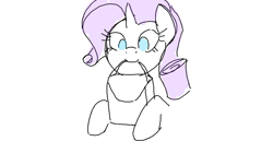 Size: 758x424 | Tagged: safe, artist:anonymous, rarity, pony, unicorn, bag, gartic phone, mouth hold, purse, simple background, smiling