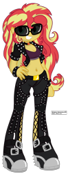 Size: 2114x5325 | Tagged: safe, artist:dtavs.exe, artist:shadowhawx95, imported from ponybooru, sunset shimmer, equestria girls, belly button, breasts, cleavage, colored, female, high res, monochrome, rocker, simple background, solo, transparent background