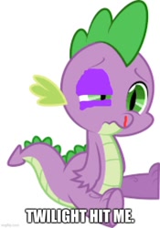 Size: 421x600 | Tagged: safe, imported from ponybooru, spike, dragon, 1000 hours in ms paint, abuse, black eye, blood, funny, imgflip, implied twilight sparkle, male, nosebleed, solo, spikeabuse