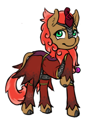 Size: 600x800 | Tagged: safe, artist:multiverseequine, imported from derpibooru, oc, oc only, oc:karma, kirin, pony, armor, chainmail, clothes, curved horn, daybreak island, dreamworks face, female, horn, kirin oc, leonine tail, mare, raised hoof, robe, simple background, solo, standing, transparent background