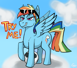 Size: 1597x1420 | Tagged: safe, artist:glefan, imported from derpibooru, rainbow dash, pony, ball, rainbow blitz, rule 63, solo