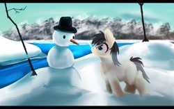 Size: 2777x1741 | Tagged: safe, artist:chaosmauser, imported from derpibooru, oc, oc only, earth pony, pony, hat, snow, snow mare, snowman, snowpony (species), taiga pony, top hat, winter, yakutian horse