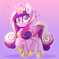 Size: 2000x2000 | Tagged: safe, artist:splashofsweet, imported from derpibooru, princess cadance, alicorn, pony, :p, colored pupils, colored wings, crown, cute, cutedance, female, folded wings, happy, heart, high res, hoof shoes, jewelry, mare, raised hoof, regalia, smiling, solo, tongue out, white outline, wings