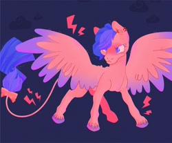 Size: 2048x1694 | Tagged: safe, artist:pastacrylic, imported from derpibooru, firefly, pony, angry, blue background, bow, colored hooves, colored wings, ear piercing, earring, jewelry, piercing, simple background, solo, tail bow, unshorn fetlocks, wings
