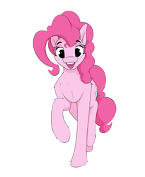 Size: 2613x3188 | Tagged: safe, artist:aquaticvibes, imported from derpibooru, pinkie pie, earth pony, pony, cute, female, happy, high res, looking at you, mare, open mouth, raised hoof, simple background, white background