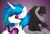 Size: 1095x746 | Tagged: safe, artist:crimmharmony, imported from derpibooru, dj pon-3, octavia melody, vinyl scratch, earth pony, pony, unicorn, crying, duo, female, frown, gradient background, hoof hold, lidded eyes, looking down, mare, purple background, raised hoof, sad, simple background, sunglasses