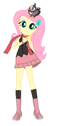 Size: 2141x4748 | Tagged: safe, artist:sapphire, derpibooru exclusive, edit, imported from derpibooru, fluttershy, equestria girls, alternate clothes, clothes swap, crossover, dawn (pokémon), female, full body, looking at you, pokémon, simple background, sitting on head, sleeveless, smiling, smiling at you, solo, transparent background