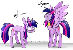 Size: 1500x1024 | Tagged: safe, artist:gnidagovnida, imported from derpibooru, twilight sparkle, alicorn, pony, unicorn, :t, chest fluff, eyes closed, female, happy, jewelry, regalia, self ponidox, shrunken pupils, simple background, smiling, time paradox, transparent background, twilight sparkle (alicorn), twolight, unicorn twilight, wide eyes