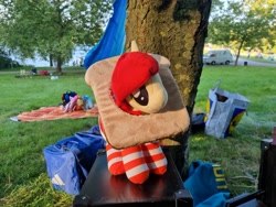 Size: 4032x3024 | Tagged: safe, artist:xeto_de, imported from derpibooru, oc, oc:poniko, bread, cat breading, clothes, food, irl, park, photo, plushie, socks, striped socks, tree