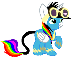 Size: 462x374 | Tagged: safe, artist:qjosh, imported from derpibooru, oc, oc:lightning bliss, 1000 hours in ms paint, clothes, cute, goggles, ocbetes, simple background, uniform, white background, wonderbolts uniform