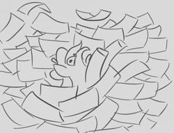 Size: 500x382 | Tagged: safe, artist:jargon scott, imported from derpibooru, earth pony, pony, beret, grayscale, hat, monochrome, paper, screaming, solo