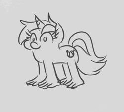 Size: 355x323 | Tagged: safe, artist:jargon scott, imported from derpibooru, lyra heartstrings, pony, unicorn, cursed, female, gray background, grayscale, human feet, mare, monochrome, simple background, solo, wat