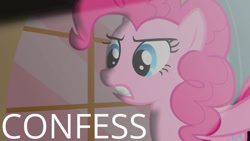 Size: 1280x720 | Tagged: safe, edit, edited screencap, editor:quoterific, imported from derpibooru, screencap, pinkie pie, earth pony, pony, party of one, season 1, female, mare, solo, sugarcube corner