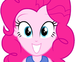 Size: 1280x1064 | Tagged: safe, artist:ftvs-cm45, edit, edited screencap, imported from derpibooru, screencap, pinkie pie, equestria girls, friendship games, bust, cute, grin, looking at you, not a vector, pinkamena diane pie, portrait, sleeveless, smiling, solo, staring into your soul, teeth