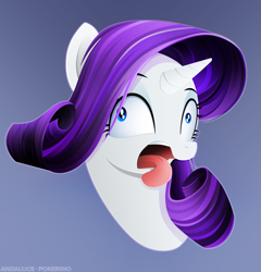 Size: 1461x1523 | Tagged: safe, artist:andaluce, artist:ponerino, imported from derpibooru, rarity, pony, unicorn, bust, disgusted, female, lineless, majestic as fuck, mare, open mouth, palindrome get, reaction image, simple background, solo, tongue out