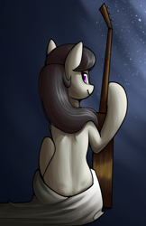 Size: 3300x5100 | Tagged: safe, artist:supermoix, imported from derpibooru, octavia melody, earth pony, pony, background pony, bow (instrument), cute, looking at you, looking back, looking back at you, sexy, simple background, solo