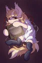 Size: 2000x3000 | Tagged: safe, artist:kotya, imported from derpibooru, oc, oc only, earth pony, pony, clothes, ear fluff, high res, looking at you, socks, solo, television, wires