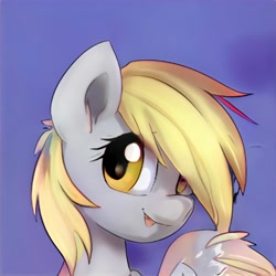 Size: 1024x1024 | Tagged: safe, artist:thisponydoesnotexist, imported from derpibooru, pegasus, pony, ai content, ai generated, blue background, bust, generator:thisponydoesnotexist, neural network, not derpy, portrait, simple background, solo