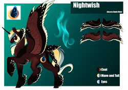 Size: 1920x1358 | Tagged: safe, artist:oneiria-fylakas, imported from derpibooru, oc, oc only, oc:nightwish, alicorn, pony, male, reference sheet, solo, stallion, tail feathers