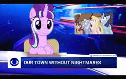 Size: 1084x677 | Tagged: safe, edit, edited screencap, imported from derpibooru, imported from ponybooru, screencap, starlight glimmer, pegasus, pony, unicorn, series:equestrian propaganda of success, the cutie map, chair, equal cutie mark, female, mare, meme, news, poland, ponified meme, propaganda parody, s5 starlight, sitting, song reference, stalin glimmer, tvp, zbs