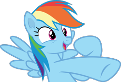Size: 3999x2706 | Tagged: safe, artist:frownfactory, imported from derpibooru, rainbow dash, pegasus, pony, 28 pranks later, season 6, ear fluff, female, gotcha, high res, mare, open mouth, open smile, pointing, simple background, smiling, solo, spread wings, transparent background, vector, wings