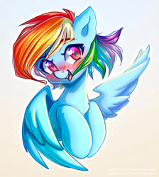 Size: 1000x1115 | Tagged: safe, artist:chaosangeldesu, imported from derpibooru, imported from ponybooru, rainbow dash, pegasus, pony, abstract background, blushing, blushing profusely, bust, chest fluff, cream background, cute, dashabetes, ear fluff, ears, female, heart eyes, looking at you, mare, open mouth, open smile, smiling, smiling at you, solo, spread wings, wingding eyes, wings