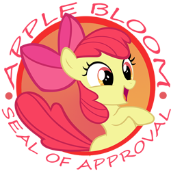 Size: 500x499 | Tagged: safe, artist:mac-smith, imported from derpibooru, apple bloom, earth pony, pony, apple bloom's bow, bipedal, bow, female, filly, hair bow, open mouth, seal of approval, simple background, solo, transparent background