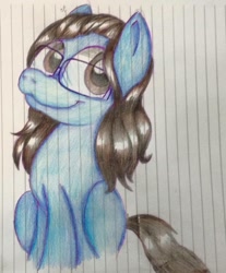 Size: 795x959 | Tagged: safe, artist:millefaller, imported from derpibooru, oc, oc only, earth pony, pony, earth pony oc, glasses, lined paper, smiling, solo, traditional art
