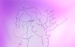 Size: 930x584 | Tagged: safe, artist:millefaller, imported from derpibooru, oc, oc only, earth pony, pony, abstract background, bust, crying, earth pony oc, eyelashes, eyes closed, female, mare, solo, talking