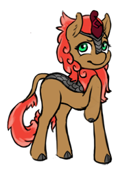 Size: 600x800 | Tagged: safe, alternate version, artist:multiverseequine, imported from derpibooru, oc, oc only, oc:karma, kirin, pony, curved horn, daybreak island, dreamworks face, female, horn, kirin oc, leonine tail, mare, raised hoof, simple background, solo, standing, transparent background