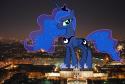 Size: 2513x1687 | Tagged: safe, artist:dashiesparkle, imported from derpibooru, princess luna, alicorn, pony, female, france, giant alicorn, giant pony, giantess, highrise ponies, irl, macro, mare, mega giant, mega luna, paris, photo, ponies in real life